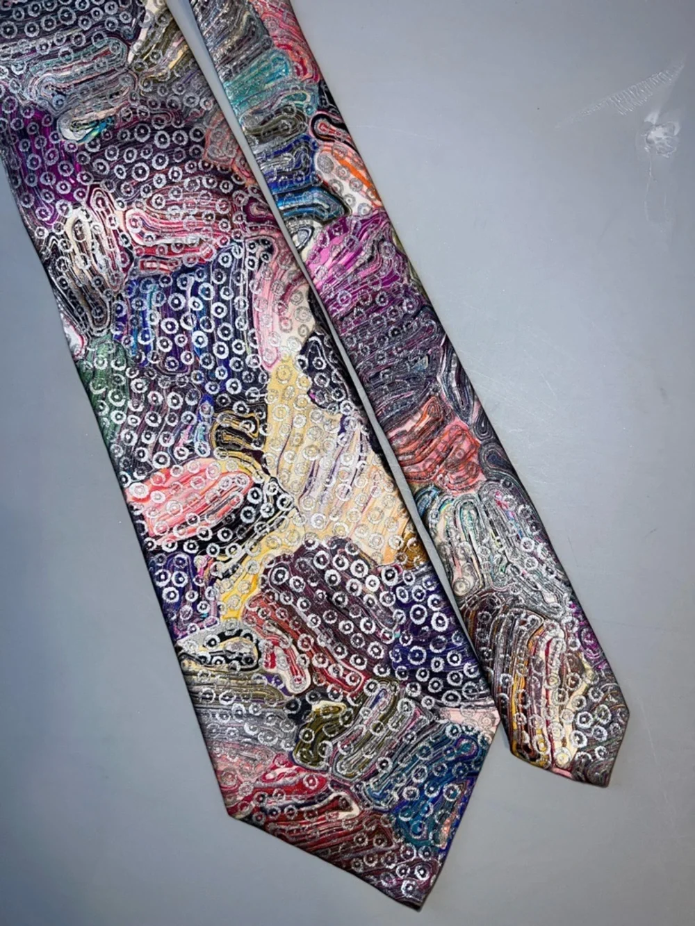 Portofino Marvel 14K Gold Multicolor Abstract Pattern Silk Tie RARE Vintage 60”